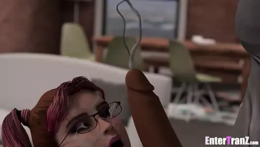 Seksi transseksüel kız tüm mevcut deliklerde uzun siyah çük alır