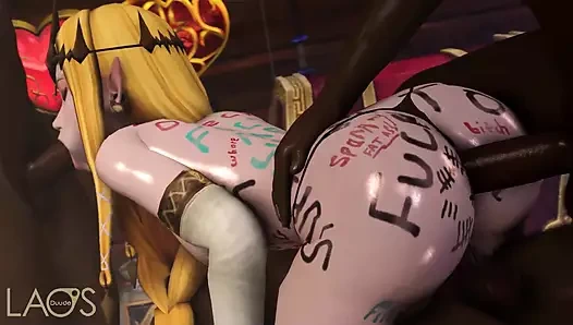 Seksi sarışın elf bir kovboy kız pozunda 3 esmer adama hizmet ediyor 2