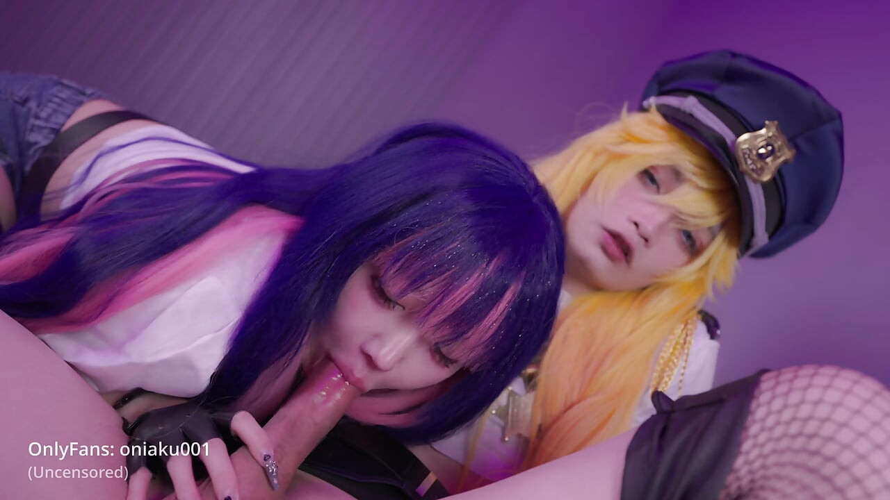 Panty&Stocking - Sevimli kız Aku ve femboy Aroma cosplay Stocking & Panty oral ve seks