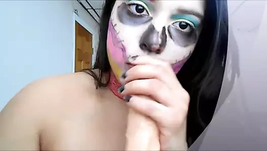 Zencefil p kirli kafatası renkli yüz, dans ve yapay penis zevk