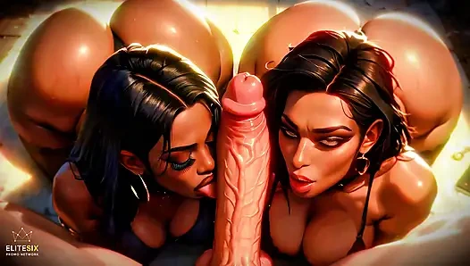 İnleyen kalın koyu tenli ırklararası eylem (% 100 yapay zeka 4k üretildi)