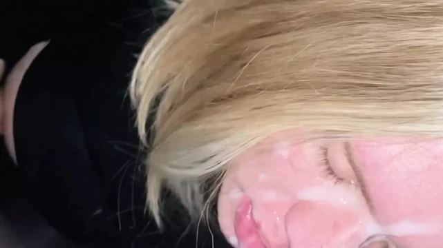Slut Vika, takes a lot of cum right on her face