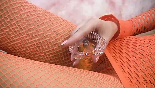 File kıyafetli hatun külotlu çorap yırtıyor ve tıraşlı amına dildo sokuyor