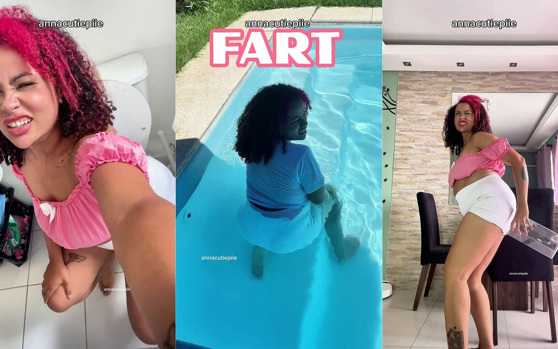 Tombul kız osuruk yüksek sesle aptal aptal yüz tepkileriyle yırtıyor