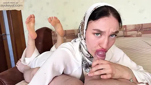 Deepthroat And Footjob by Sexy Beauty In Headscarf