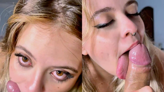 My blonde stepsister gave me a sloppy blowjob before bed