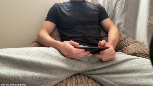 Horny Guy In Sweatpants Masturbates His Big Cock Until Moaning Cumshot