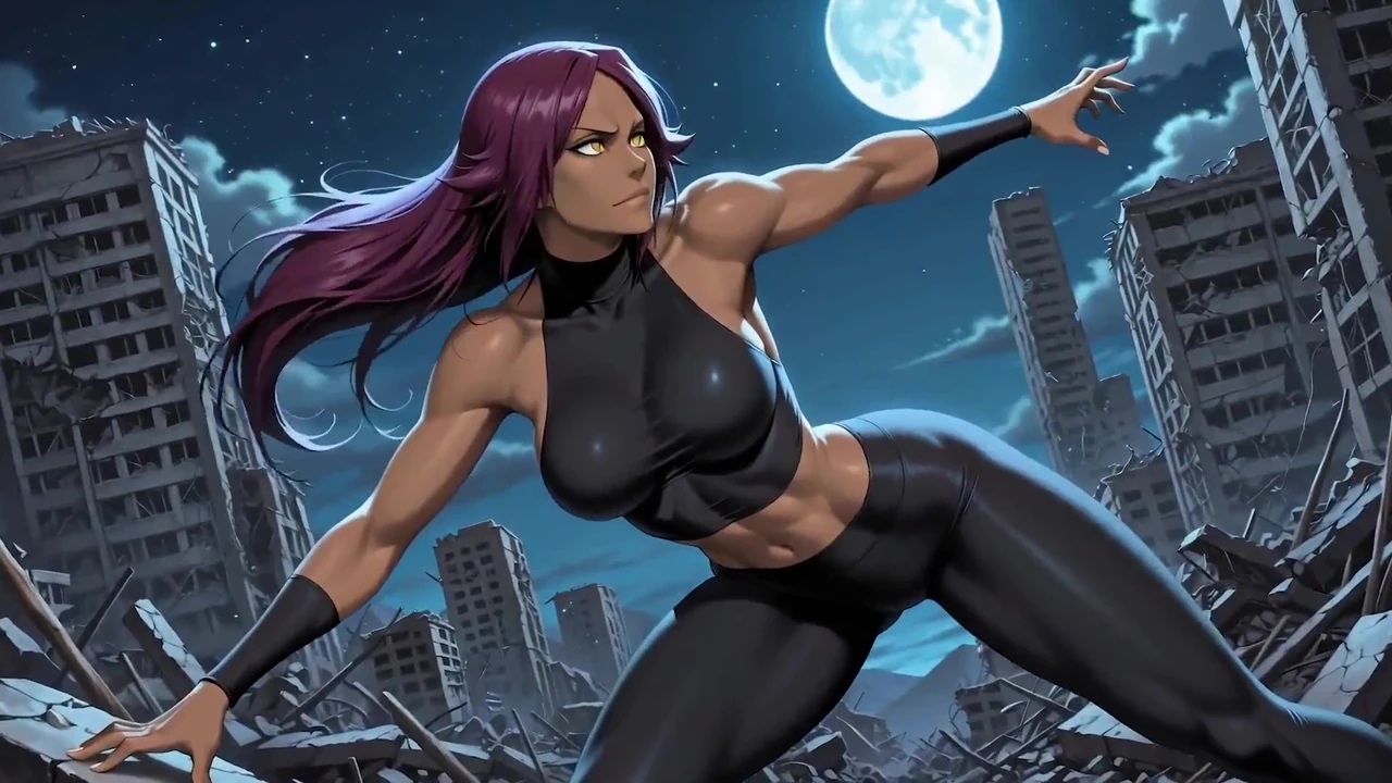 Yoruichi’s Sensual Shadow in Sleek (ai Video)