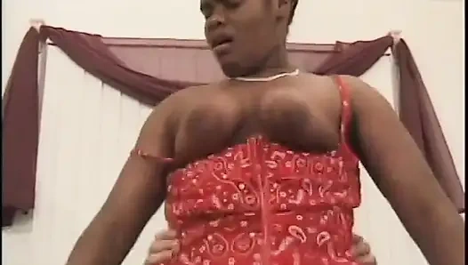 Black babe enjoys her tight cunt banged hard in the bedroom