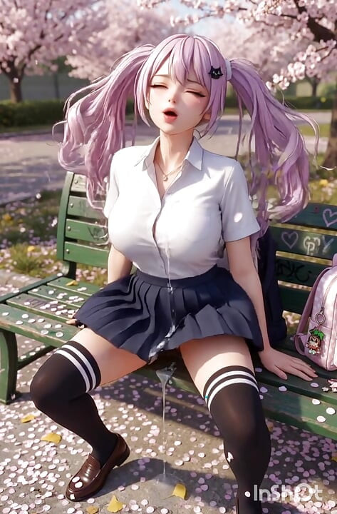 Pembe kıllı hentai kız öğrenci cosplay açık havada park bankında mastürbasyon yapıyor ve sikişiyor
