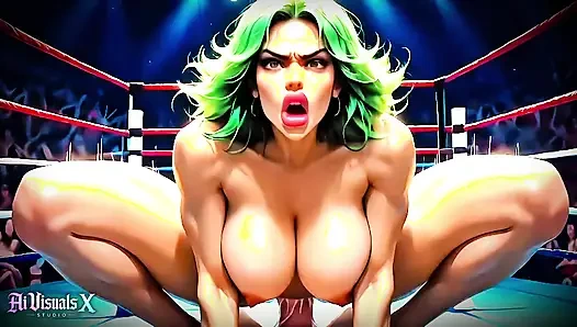 (4k) yapay zeka 3 boyutlu animasyonlu - yeşil saçlı sürtük memelerinden sikiliyor ve güreş ringinde sert sikiliyor (ai visuals x)