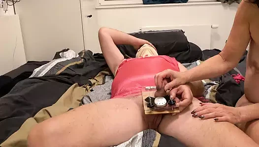 My husband's balls on electricity