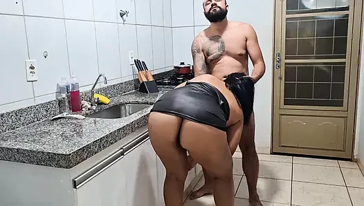 Horny Wife Begging for Cock in the Kitchen - Hairy Creampie
