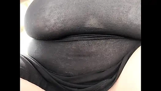 Stepmom in transparent dress without panties in public.