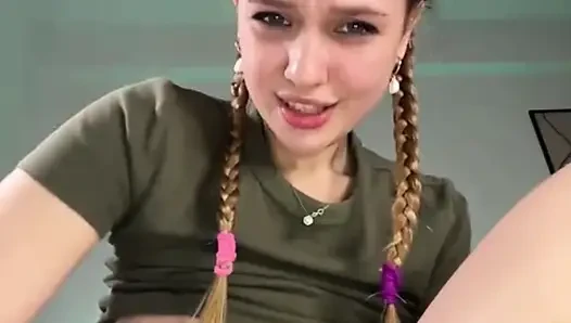 Riding dildo so hard with jucielussie creampie tight pussy