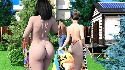 Stepmom And Stepsister Teasing Alex With Her Boobs And Big Ass While He Doing Gardening