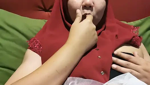Hijab girl plucks under a white skirt