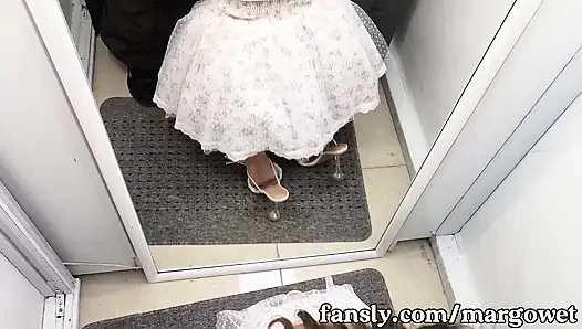 Risky Fitting Room Blowjob & Cumshot on Floor - Almost Caught!