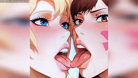 D.Va ve Mercy Overwatch ateşli lezbiyen sahneleri