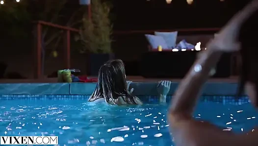 VIXEN - Janice Griffith and ivy wolfe sneak into backyard for nighttime pool fun