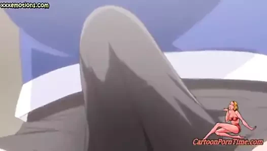 Lusty anime babe with massive tits jerks cock