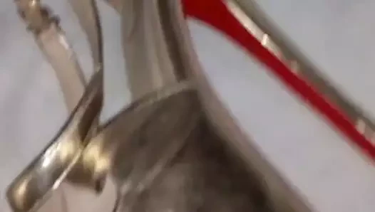 Kahrolası altın yüksek topuklu ayakkabı cumshot