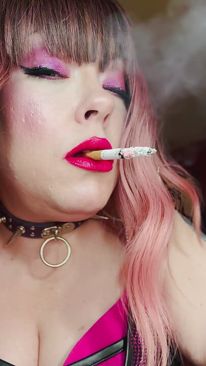Miss Tina Snua Dressed In Pink Smokes A Richmond Superking Cigarette With Lots Of Dangling - OMI OME Snap Inhales Smoke Rings