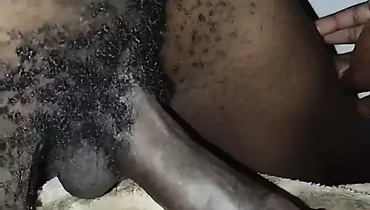 Ebony Hairy Black Twink Jerking His Hard Dick in the Morning