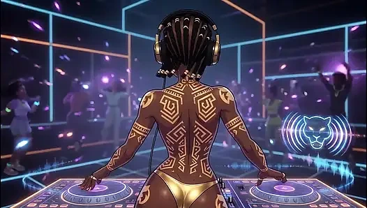 AI- DJ Girls in Private Exclusive Party - Beach Sunset + Tron Futuristic  + Tokyo Neon