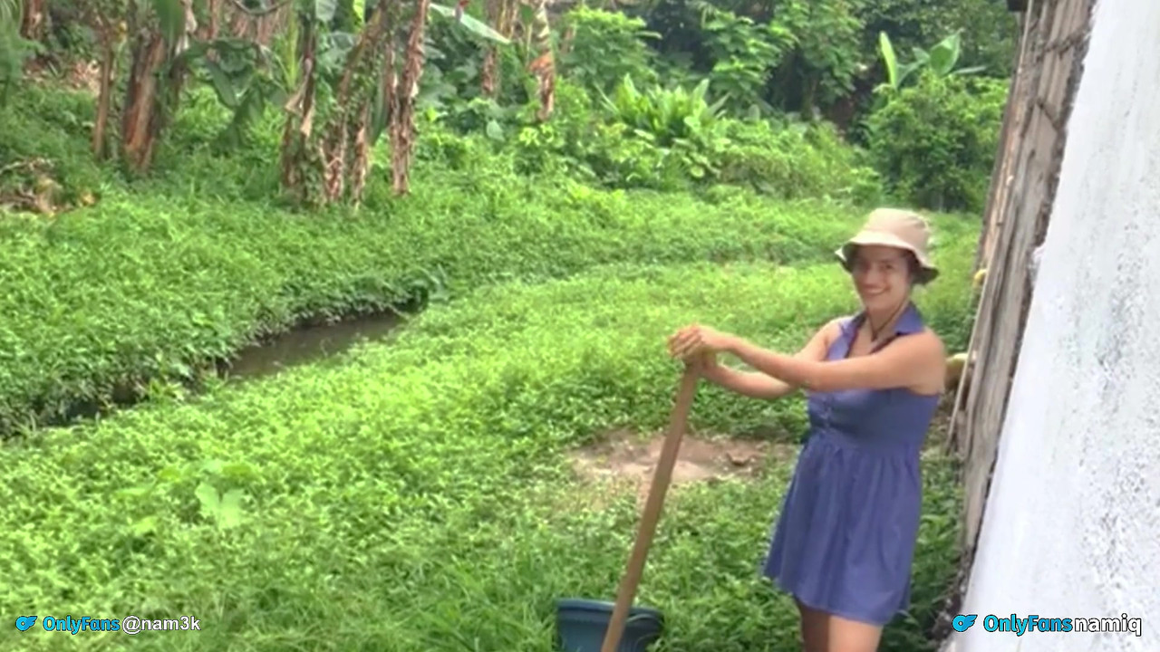 He fucks my peasant neighbor who is planting flowers.