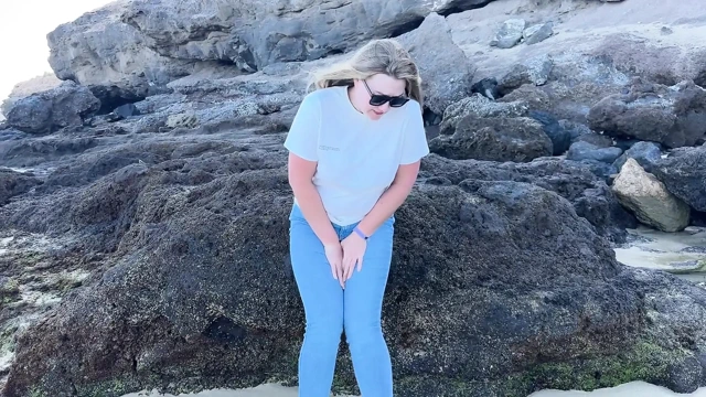 Peeing in Tight Jeans on the Beach