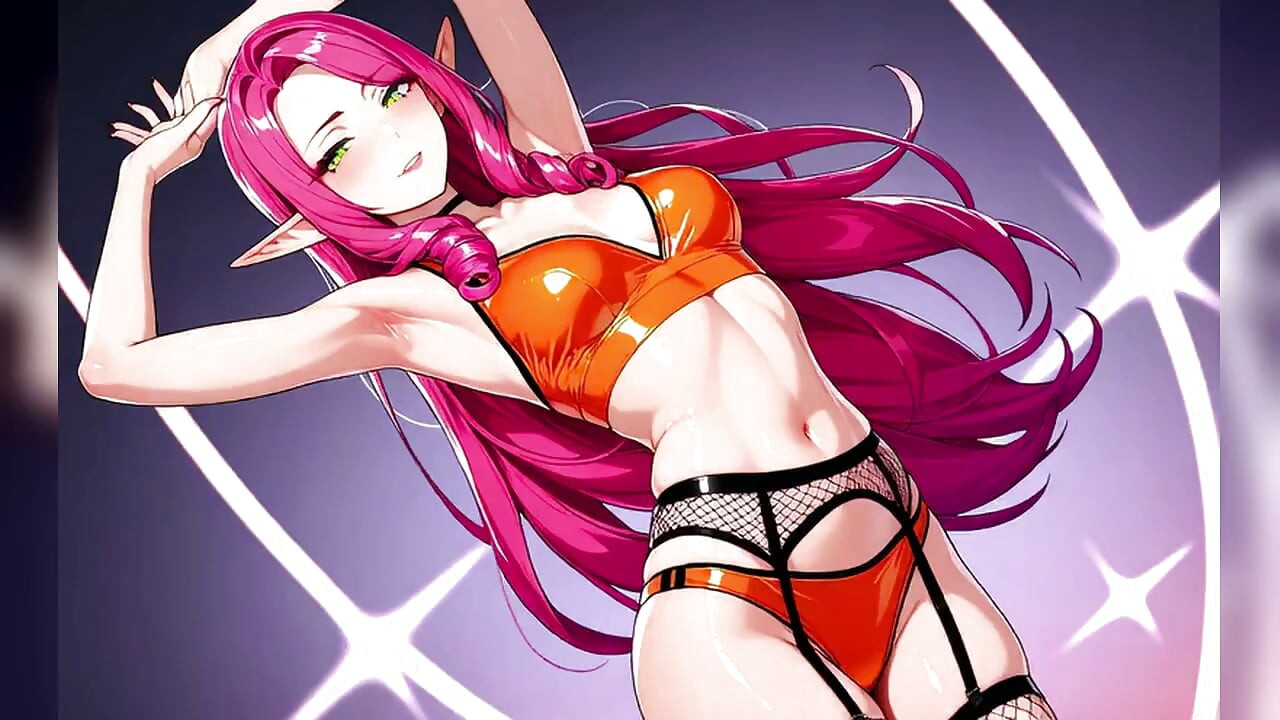 Pembe Kıvırcık Elf Turuncu Bikini Neon Dans - Sexy AI Babes