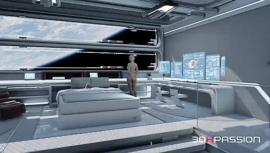Nexus-3 orbit station meta göğüslerine boşalana kadar ıslak sakso çekiyor, gırtlağına kadar ve sert domaltarak götten sikişiyor