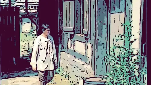 Mutfakta eski kafalı köylü çift.