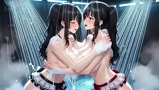 Sevimli anime kızlar duş alıyor, ai animasyon