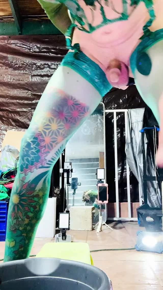 sevimli yeşil çoraplı shemale dışarıda sergileme, içgörü dildo anal
