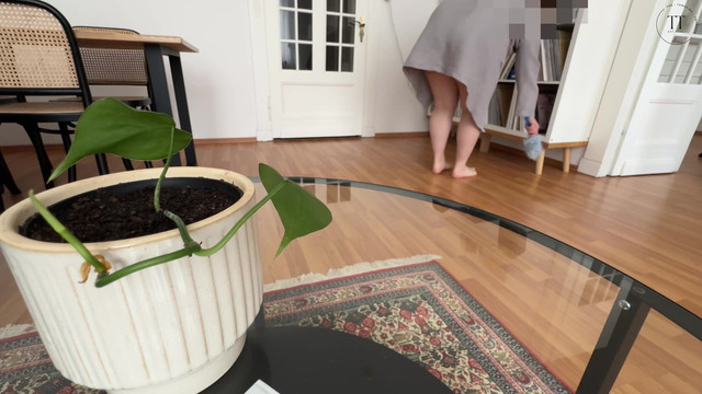 Willing cleaner cheats with husband while stuck under the table - including creampie