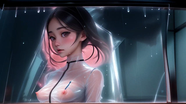 Yağmur altında sevimli üstsüz Japon kızlar