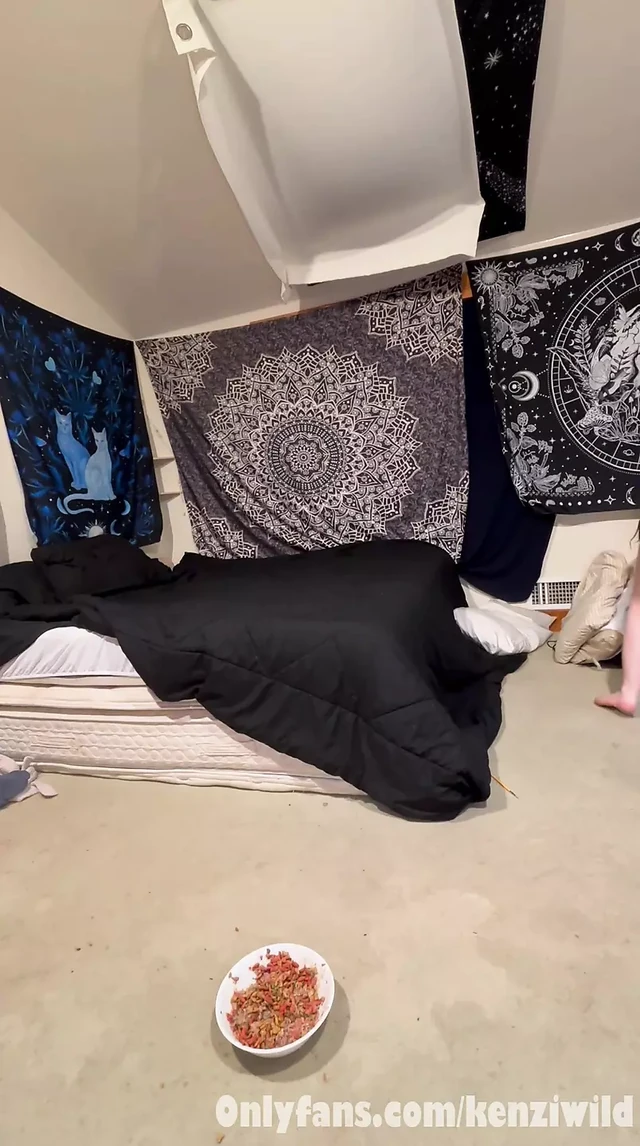 Наблюдаю за мной Kenziwild татуированная готическая шлюха, показывающая мои задницы, когда я делаю постель