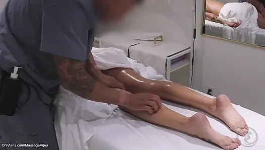 Real Massage Therapist Gets Sucked and Fucked by Fit Blonde Client