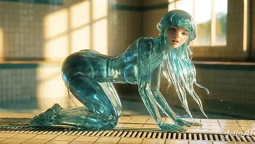 Zümrüt denizanası kız sürtüyor ve biniyor - ıslak dil damlıyor