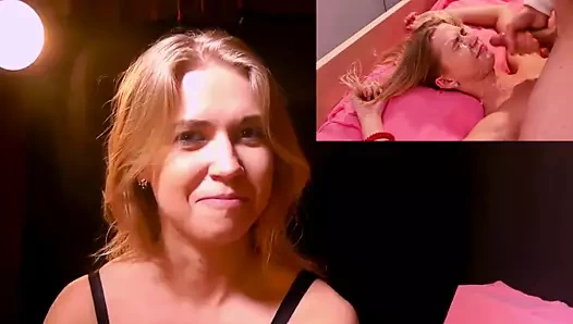 Güzel euro kız büyük yüz için ikramiye alır