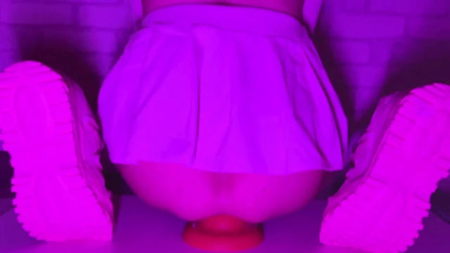 Sissy Girl In Short Skirt Bounces On a Huge 12-centimeter Thick Anal Plug