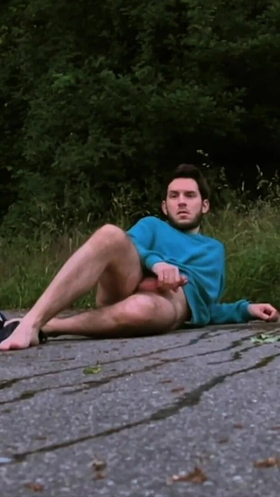 Caught pissing and jerking off outdoors - gay public exhibitionist | Clip 1