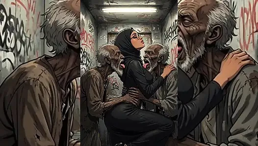 Tesettürlü Müslüman kızlar dar alanlarda çirkin piçler tarafından aşağılanmış ve grup seks yapıyor - tesettür dizisi bölüm 3