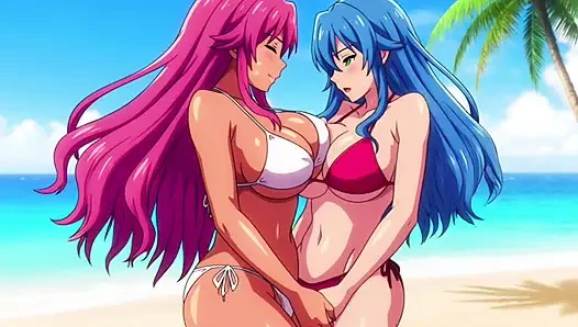 Two busty girls enjoy lesbian sex at private beach vacation