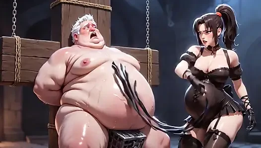 Dominatrix bağlı kölelerin kafesli penisini kırbaçlıyor - aşırı aşağılama