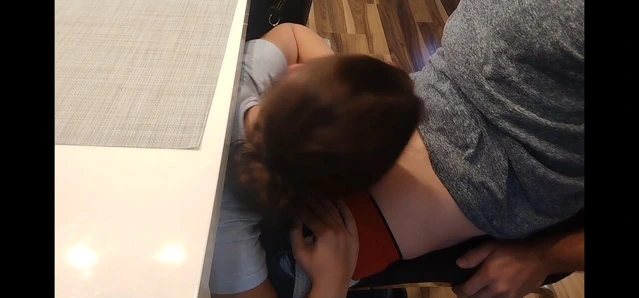 stepdaughter sucks dick under the table and then gets fucked