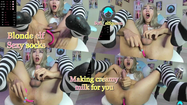 Seksi çorap süt yapma ile sarışın elf
