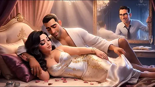 A Muslim man and a Jewish wife, with her cuckold  Christian husband watching her being fucked.